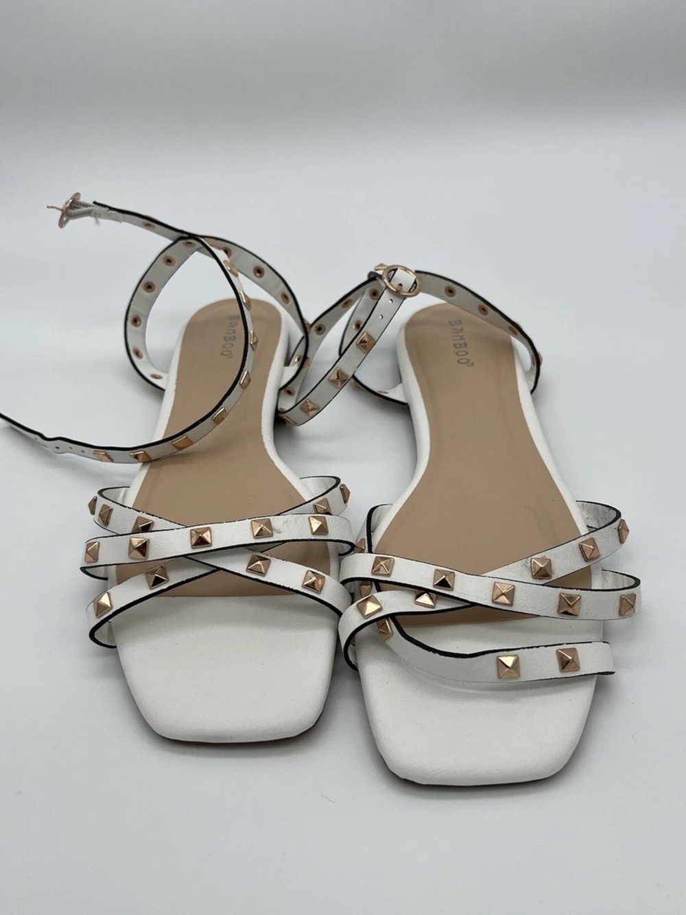 Bamboo White Strappy Studded Sandals
